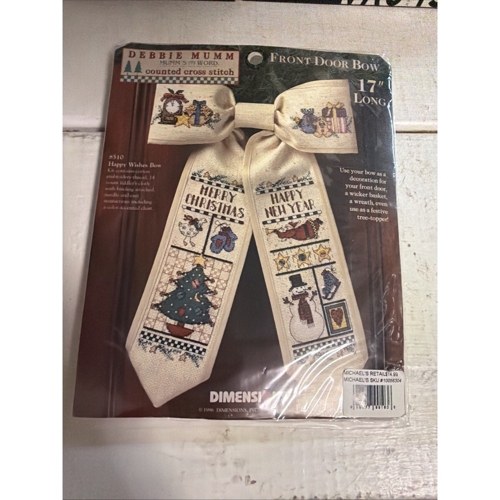 Counted Cross Stitch Kit Front Door Bow Christmas Winter Snowman NEW Complete